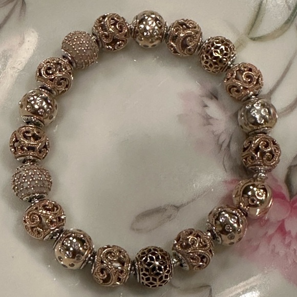 Pandora Jewelry - Authentic Retired Pandora Essence Bracelet with 18 14KT Gold Charms 7.1 in